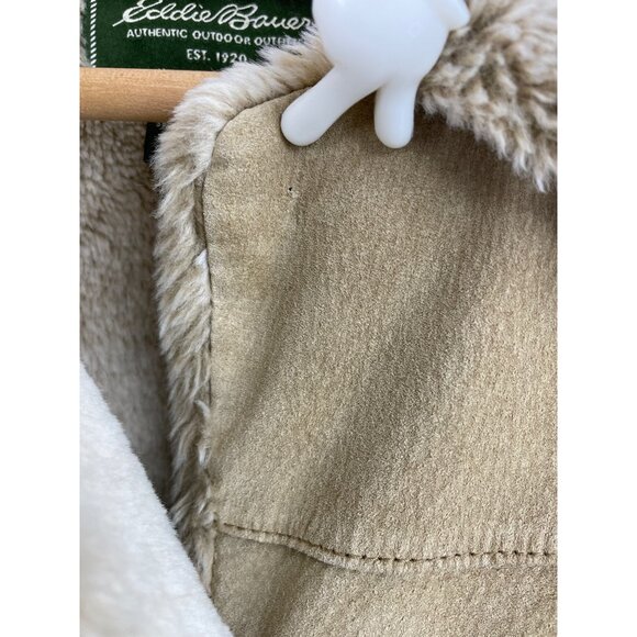 Eddie Bauer Womens Size MED Beige Tan Suede Leather Faux Fur Lined Coat Jacket - Picture 10 of 15